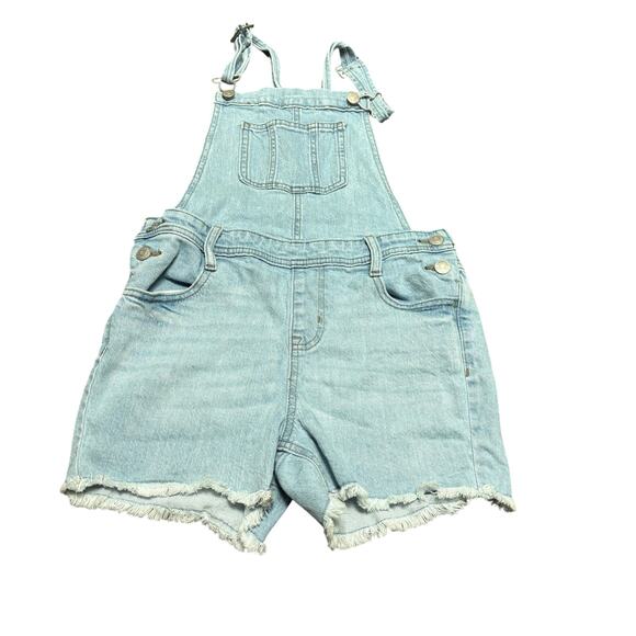 Cat & Jack Light Wash Denim Shortall Girls L 10/12 Raw Hem Stretch Western Ranch - Picture 1 of 7